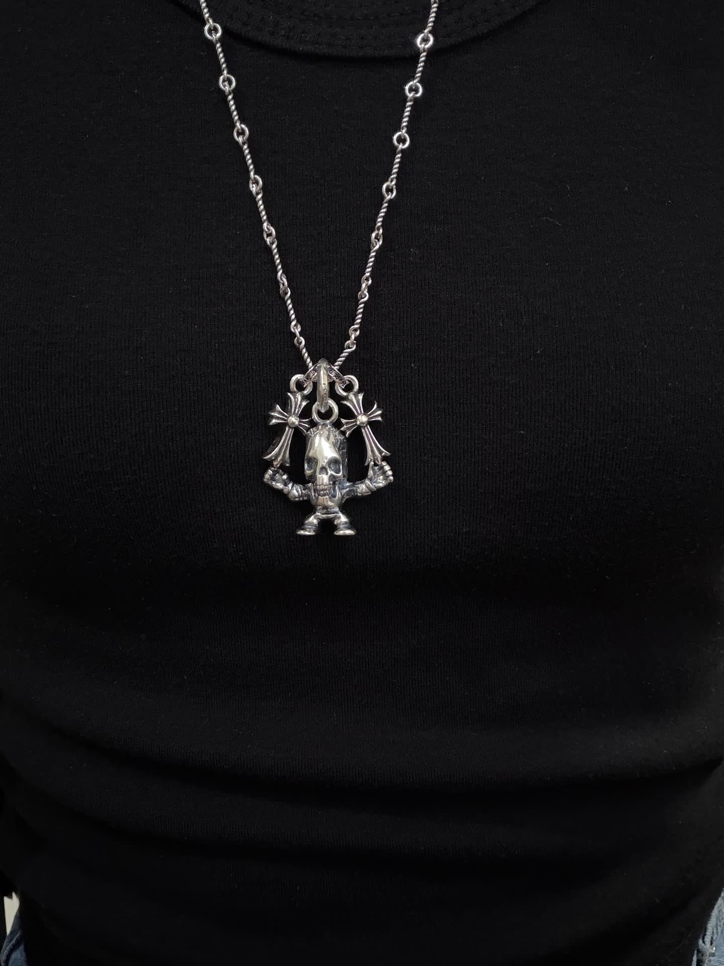 Chrome Hearts Silver Skull Pendant Necklace